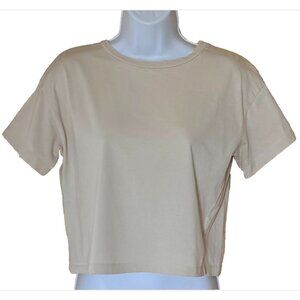 ISA & ELLA Women's Teens Sm Tan Beige Crop Top Organic Short Sleeve Tee EUC